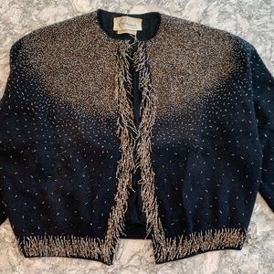 VINTAGE Black soft wool beaded sweater